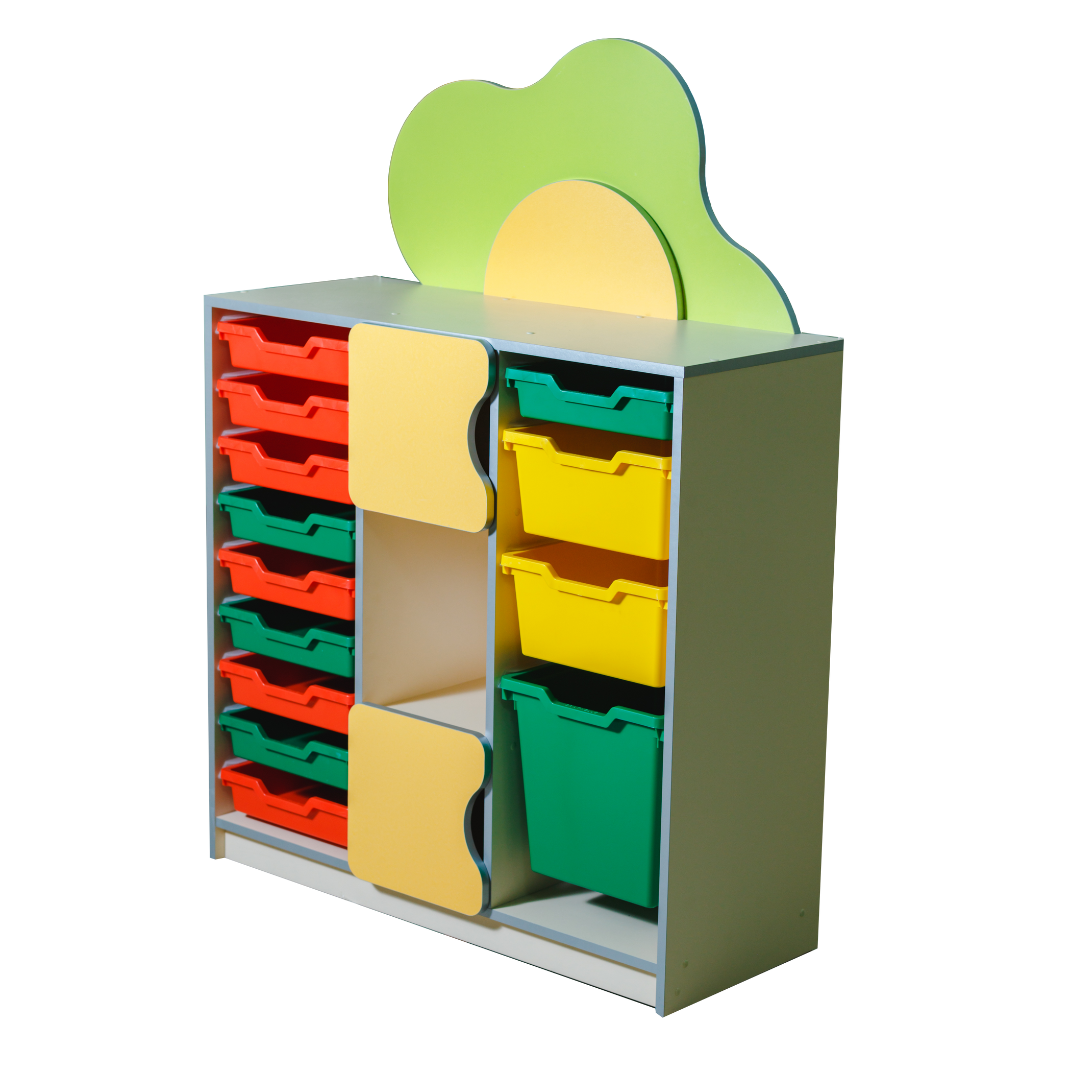 Універсальна дитяча стінка "Квіткова поляна" ел. №11, комплект. лотками різних розмірів, матеріал корпусу - ЛДСП, для зберіг. дит. речей, АЛМАНТ,973х400х1365 мм